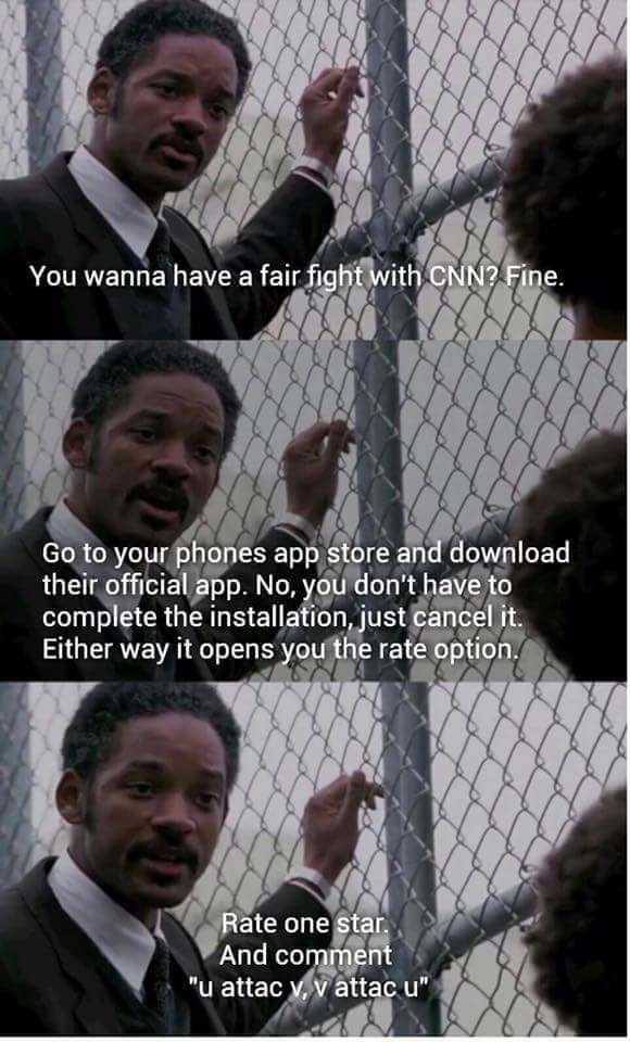 Pursuit of Happiness meme encouraging people to rate CNN one star