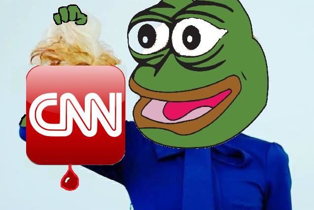 Pepe holding up the CNN logo