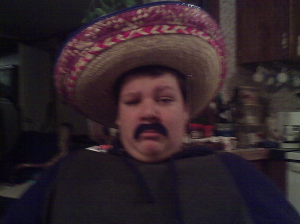 Jacob Scott Goodwin wears a sombrero and fake mustache some time when he was a young teenager.