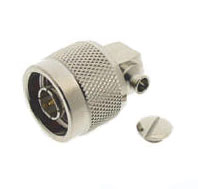 A Type N connector (male), right-angled solder-type for semi-rigid coaxial cable with a diameter of 0.141 inch