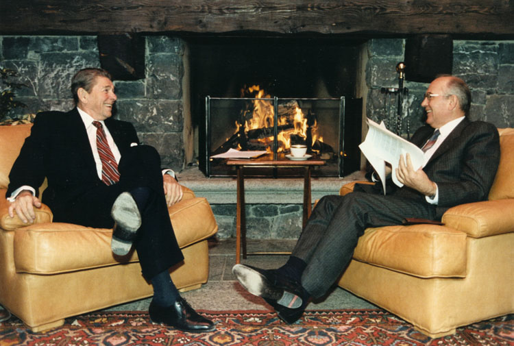 Mikhail Gorbachev in one-to-one discussions with U.S. President Ronald Reagan