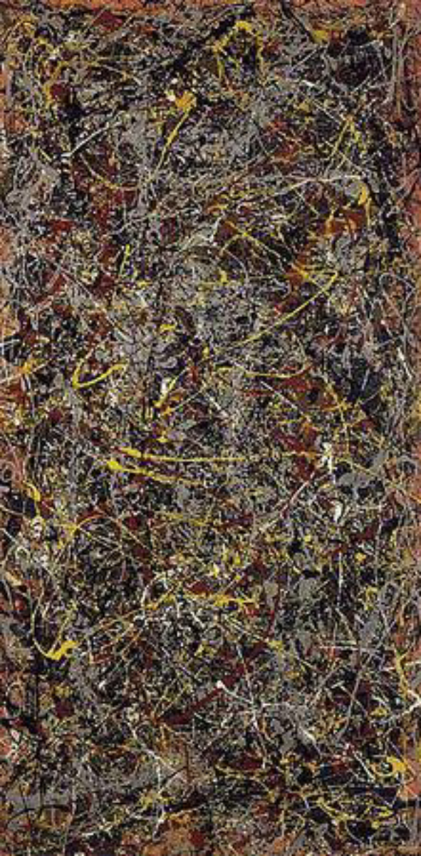 <a href="/content/Jackson_Pollock" style="color:blue">Jackson Pollock</a>, <i><a href="/content/No._5,_1948" style="color:blue">No. 5, 1948</a></i>, oil on <a href="/content/Fiberboard" style="color:blue">fiberboard</a>, 244 × 122 cm (96 × 48 in), private collection
