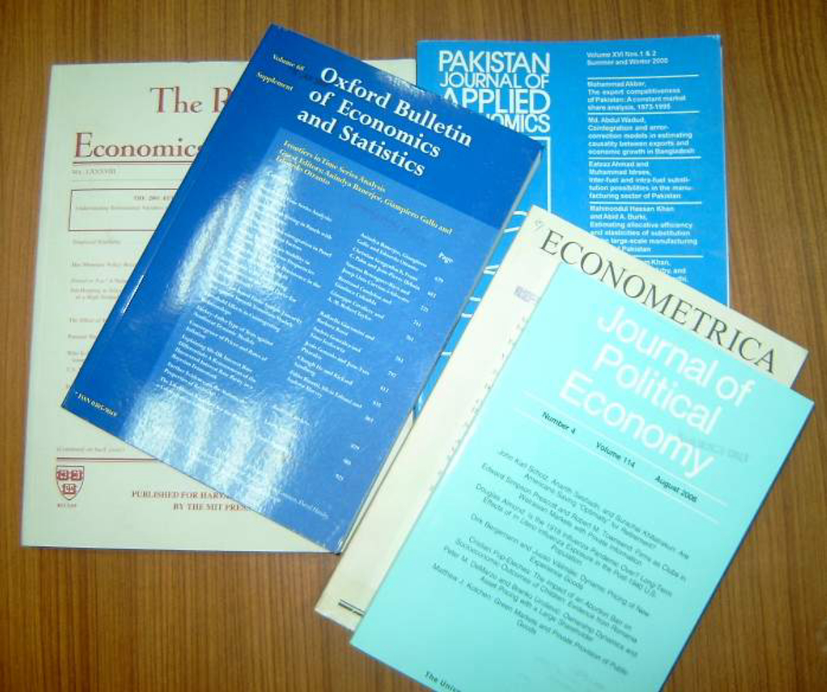 Different types of peer-reviewed research journals; these specific publications are about <a href="/content/Economics" style="color:blue">economics</a>