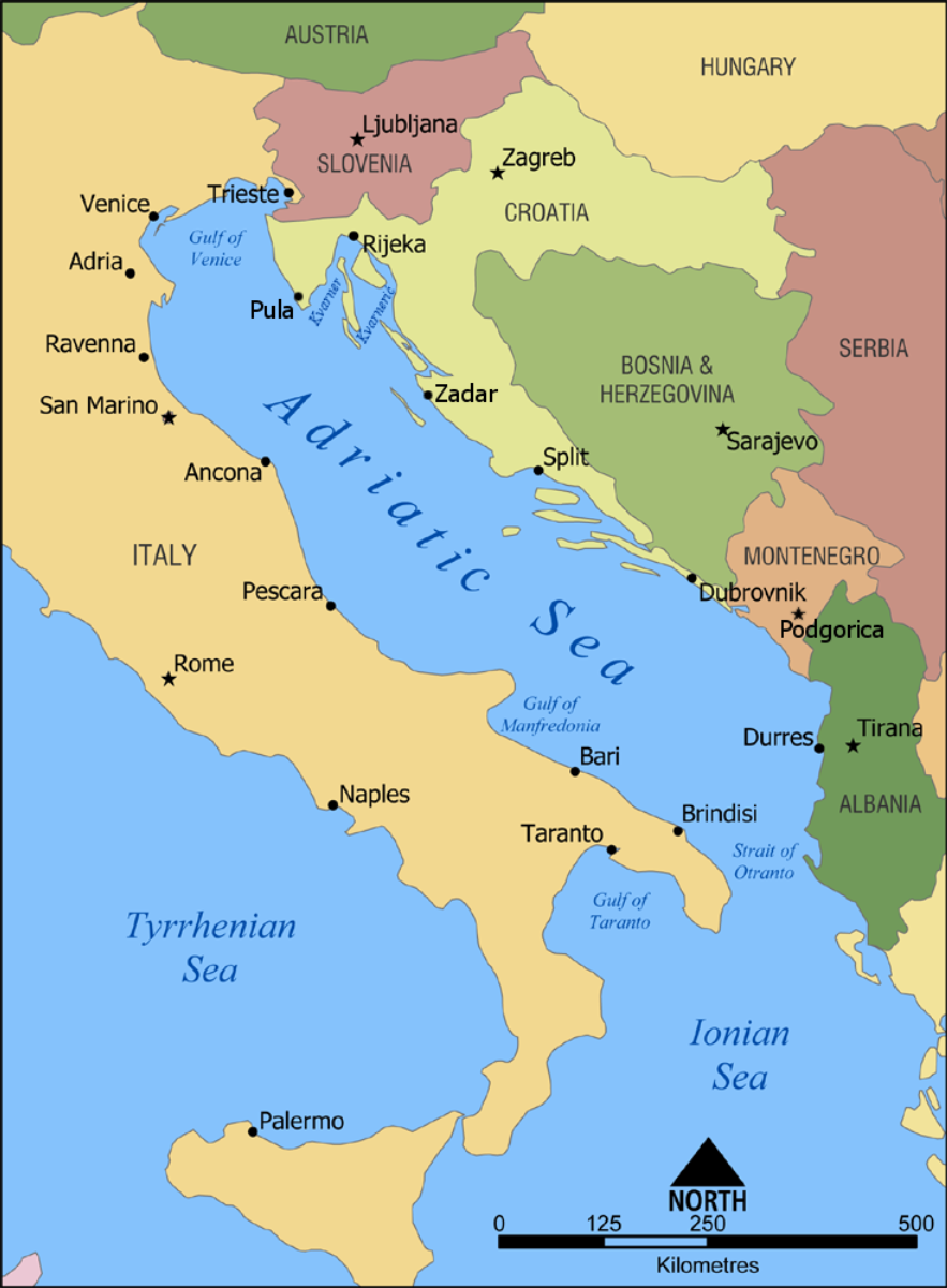 Map of the Adriatic Sea