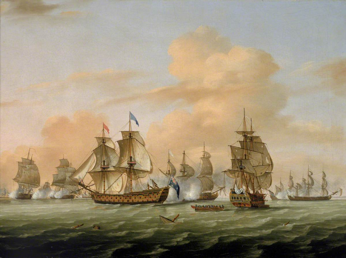 Battle of Lagos in 1759 off Portugal - painting by <a href="/content/Thomas_Luny" style="color:blue">Thomas Luny</a>