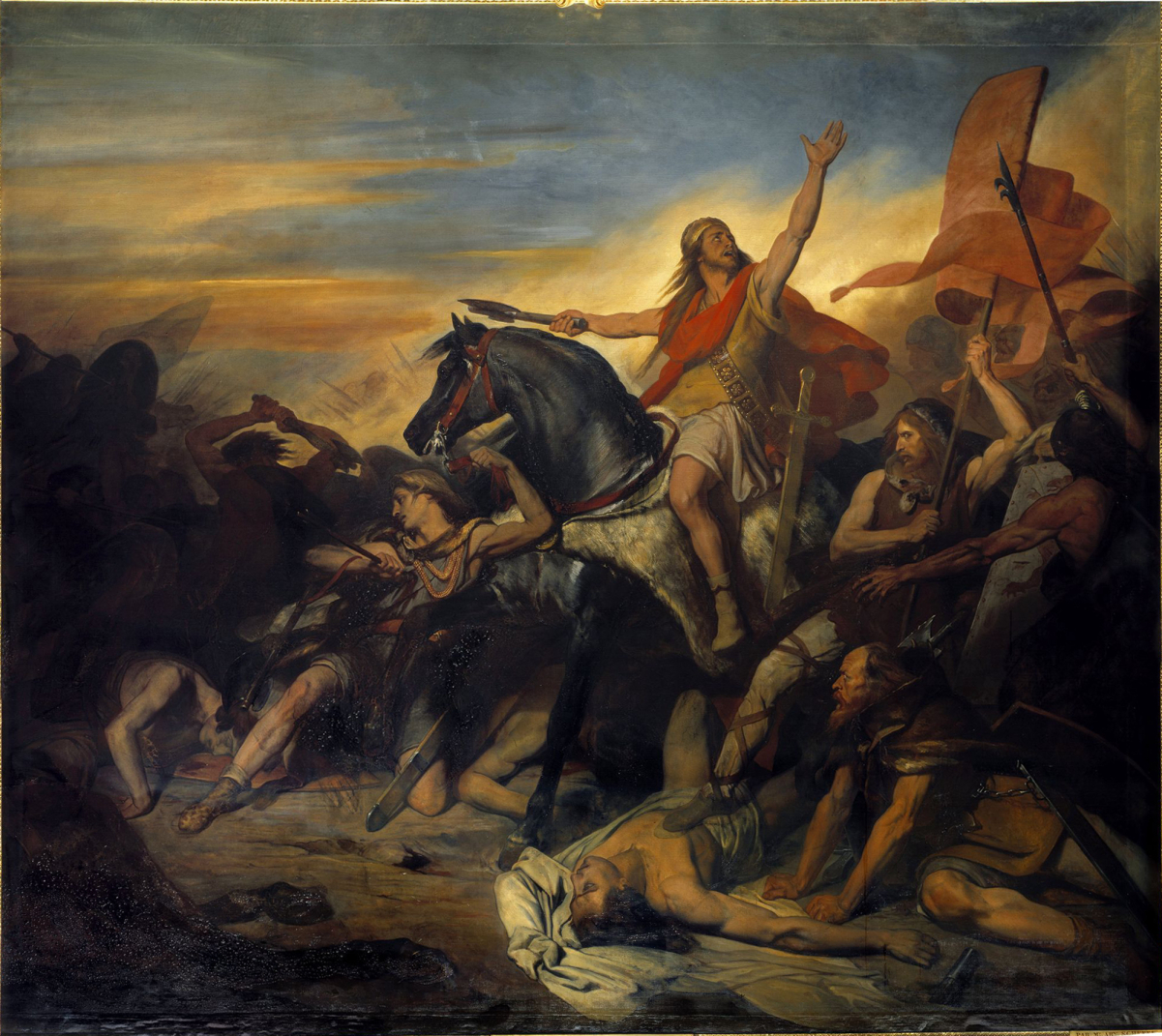 "The Battle of Tolbiac" by <a href="/content/Ary_Scheffer" style="color:blue">Ary Scheffer</a>. <a href="/content/Galerie_des_Batailles" style="color:blue">Galerie des Batailles</a>
