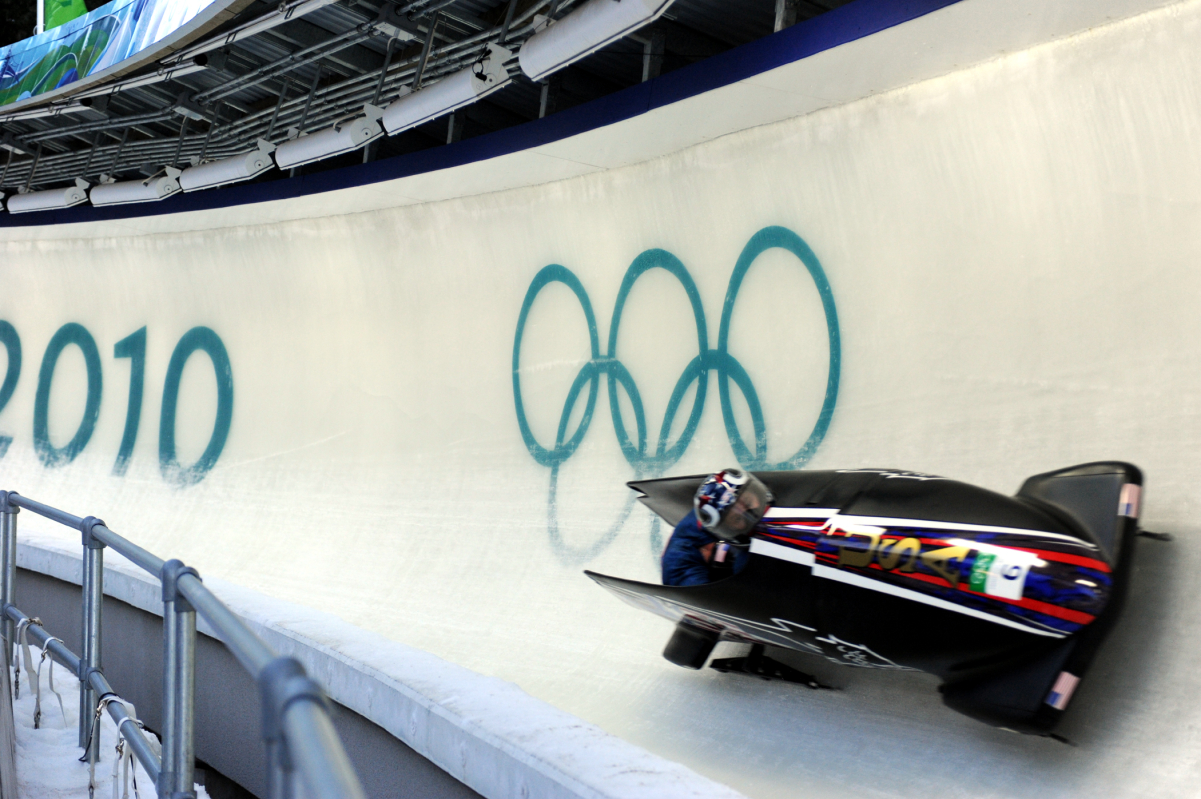 A modern bobsleigh team, the <a href="/content/2010_Winter_Olympics" style="color:blue">2010</a> <a href="/content/United_States" style="color:blue">United States</a> top two-man team