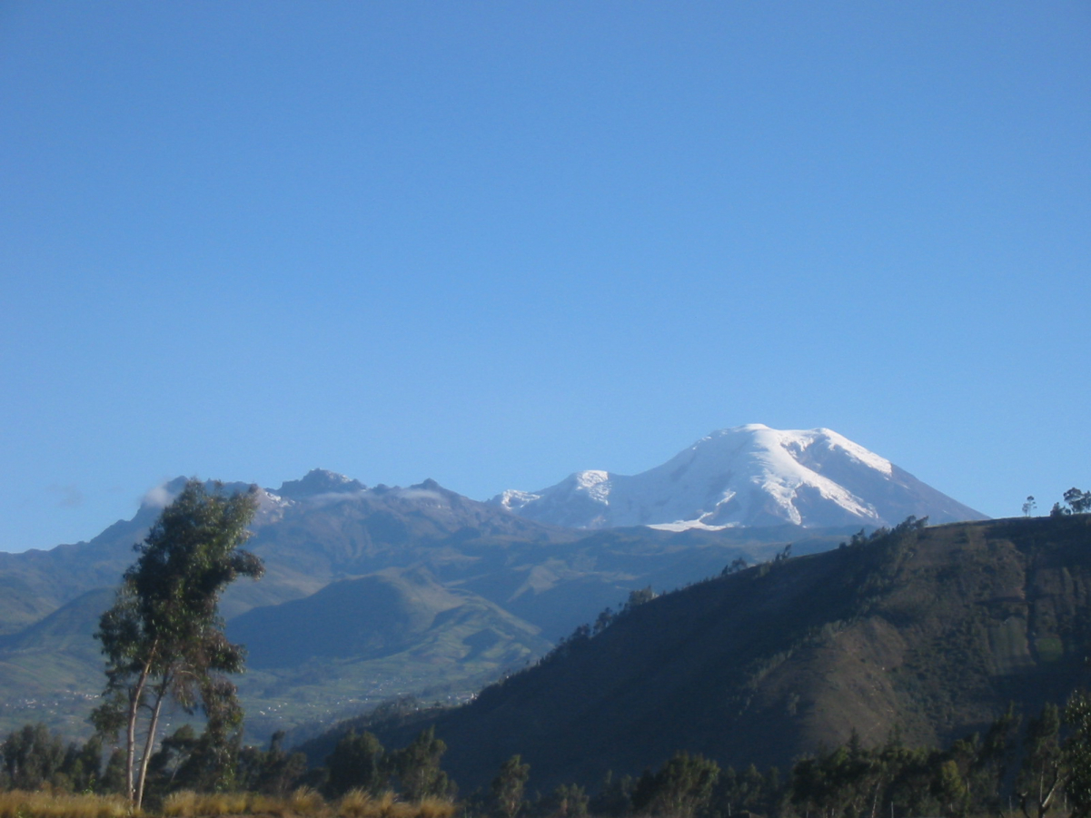 Carihuayrazo left of bigger Chimborazo as seen from the north