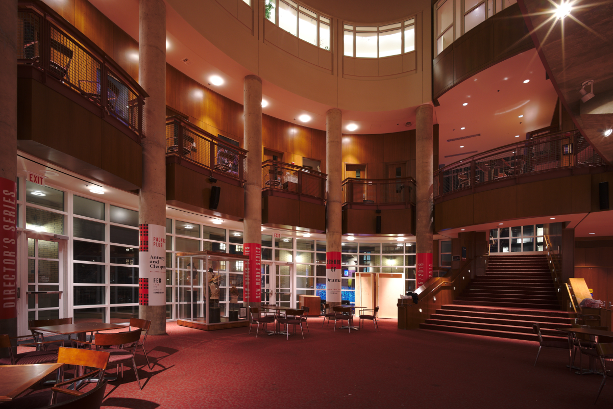Main atrium of the Purnell Center for the Arts, a building constructed specifically for the School of Drama.
