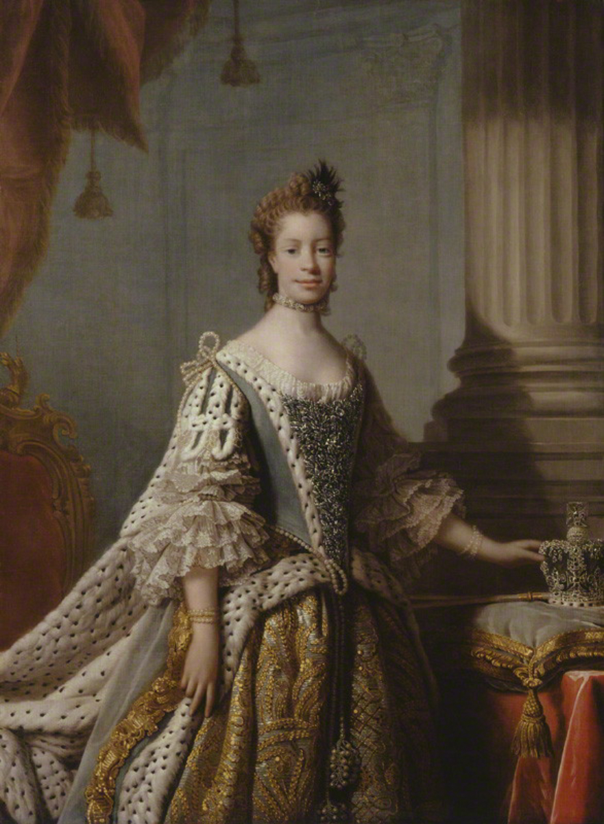 Queen Charlotte by <a href="/content/Allan_Ramsay_(artist)" style="color:blue">Allan Ramsay</a>, 1761