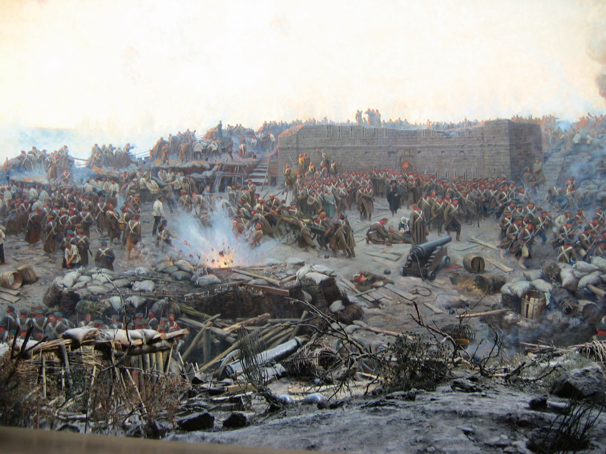 Detail of <a href="/content/Franz_Roubaud" style="color:blue">Franz Roubaud</a>'s <a href="/content/Panoramic_painting" style="color:blue">panoramic painting</a> <i>The <a href="/content/Siege_of_Sevastopol_(1854%E2%80%9355)" style="color:blue">Siege of Sevastopol</a></i> (1904)