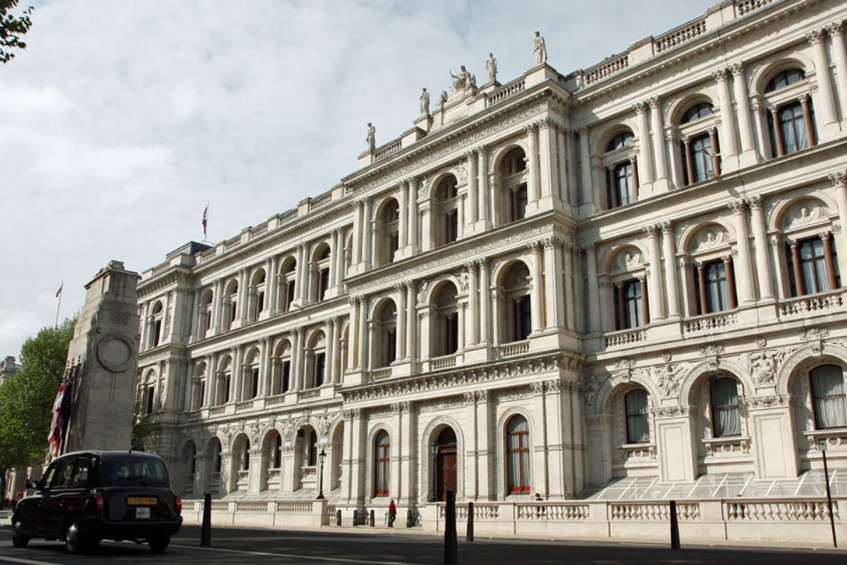 Foreign and Commonwealth Office Main Building, <a href="/content/London" style="color:blue">London</a>, seen from <a href="/content/Whitehall" style="color:blue">Whitehall</a>