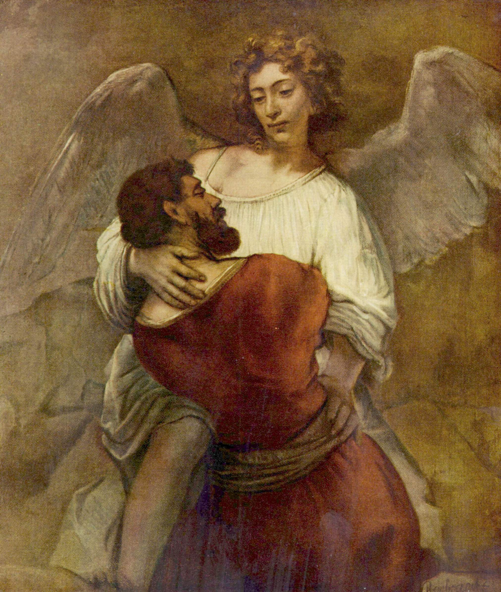 According to Jewish tradition, <a href="/content/Jacob" style="color:blue">Jacob</a>, shown <a href="/content/Jacob_wrestling_with_the_angel" style="color:blue">wrestling with the angel</a> in this painting by <a href="/content/Rembrandt" style="color:blue">Rembrandt</a>, was the father of the <a href="/content/Tribes_of_Israel" style="color:blue">tribes of Israel</a>.