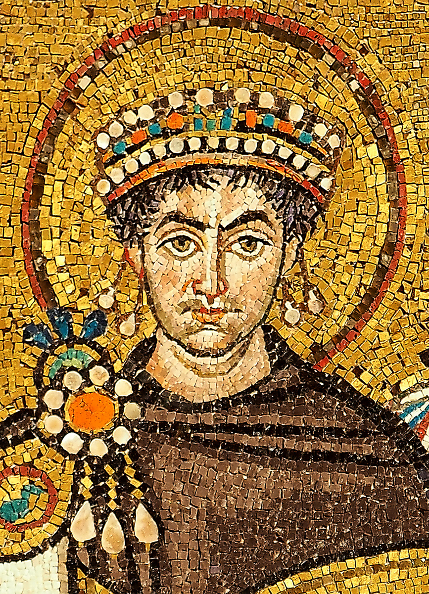 Detail of a contemporary portrait mosaic in the <a href="/content/Basilica_of_San_Vitale" style="color:blue">Basilica of San Vitale</a>, <a href="/content/Ravenna" style="color:blue">Ravenna</a>
