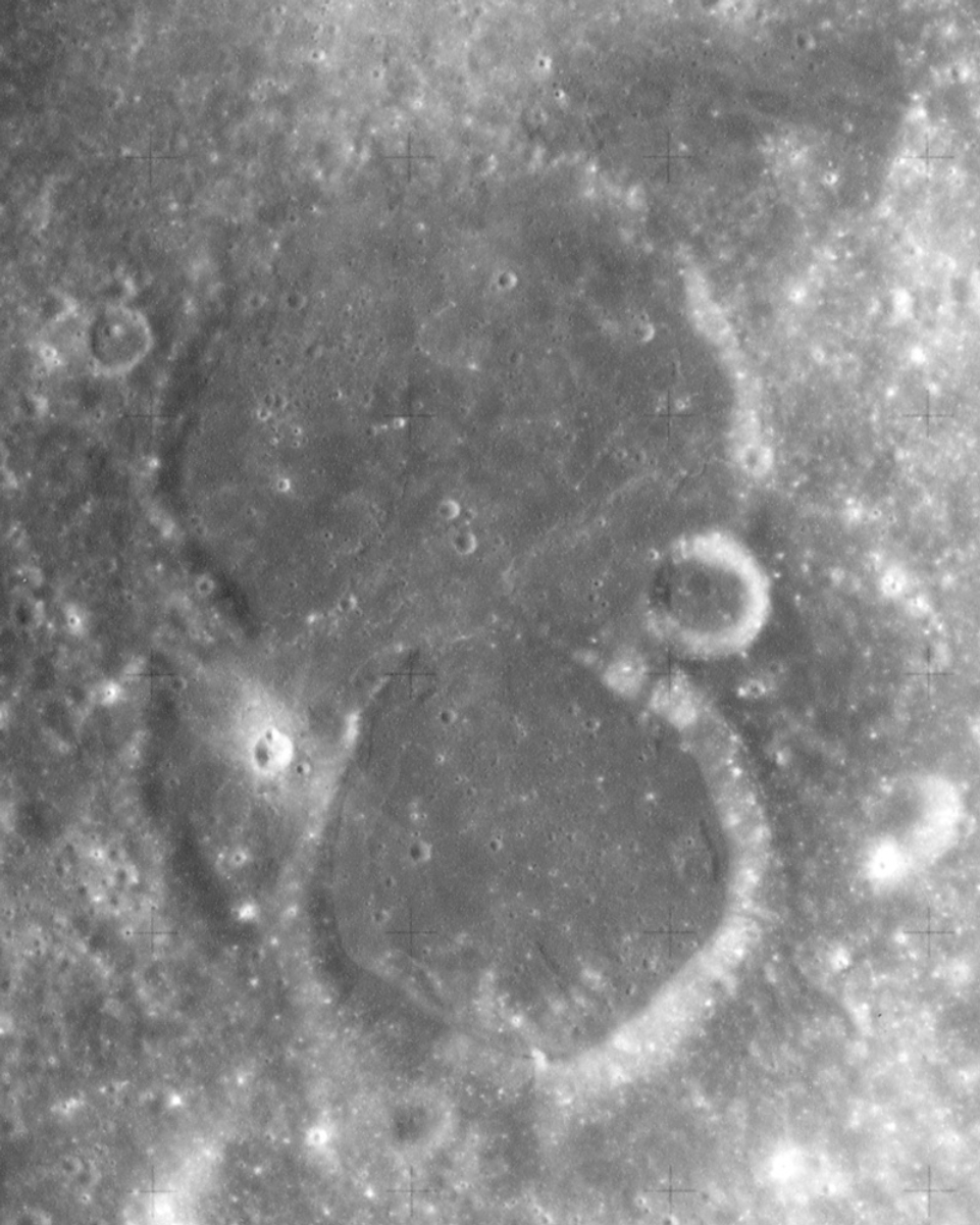 <a href="/content/Apollo_17" style="color:blue">Apollo 17</a> mapping camera image, Kao at top and <a href="/content/Helmert_(crater)" style="color:blue">Helmert</a> at bottom