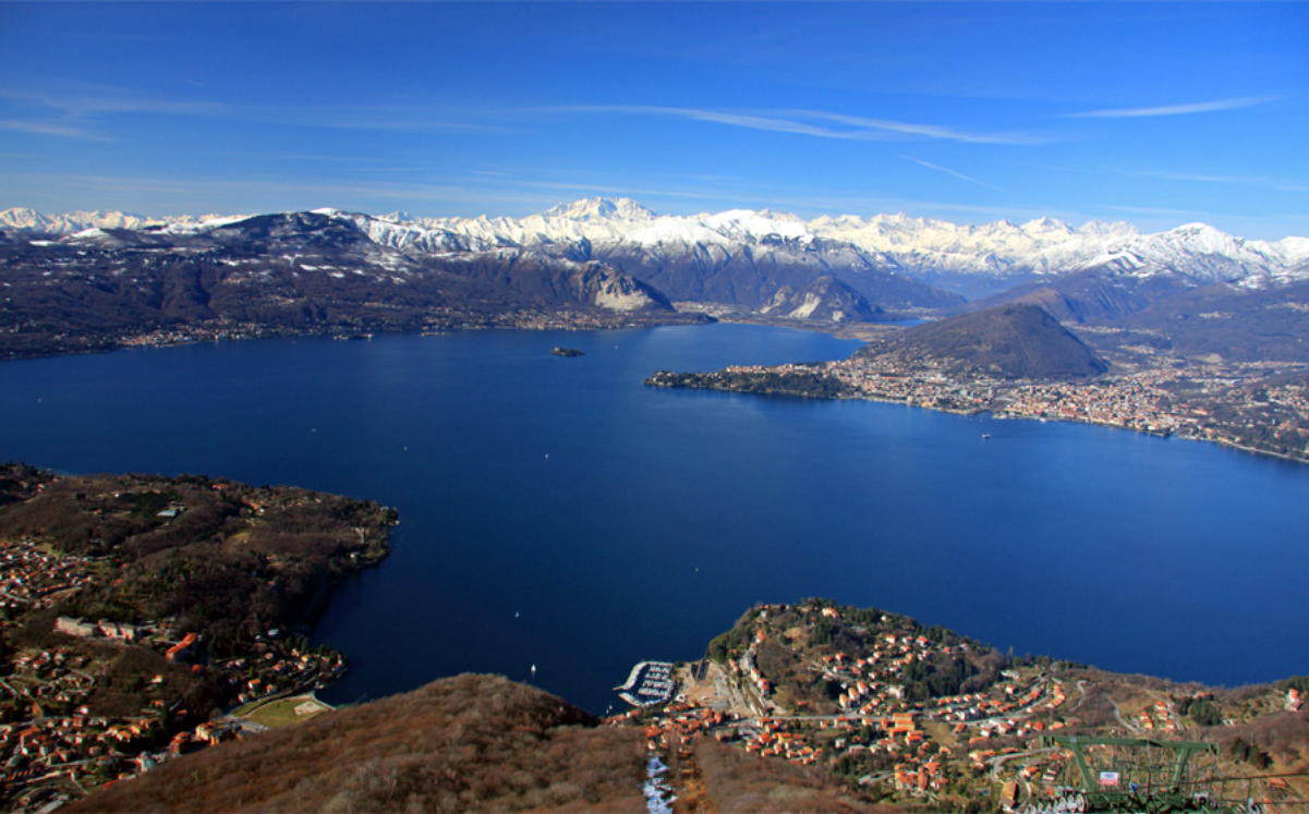 View of Lake Maggiore towards the Alps and <a href="/content/Monte_Rosa" style="color:blue">Monte Rosa</a> from above <a href="/content/Laveno" style="color:blue">Laveno</a>