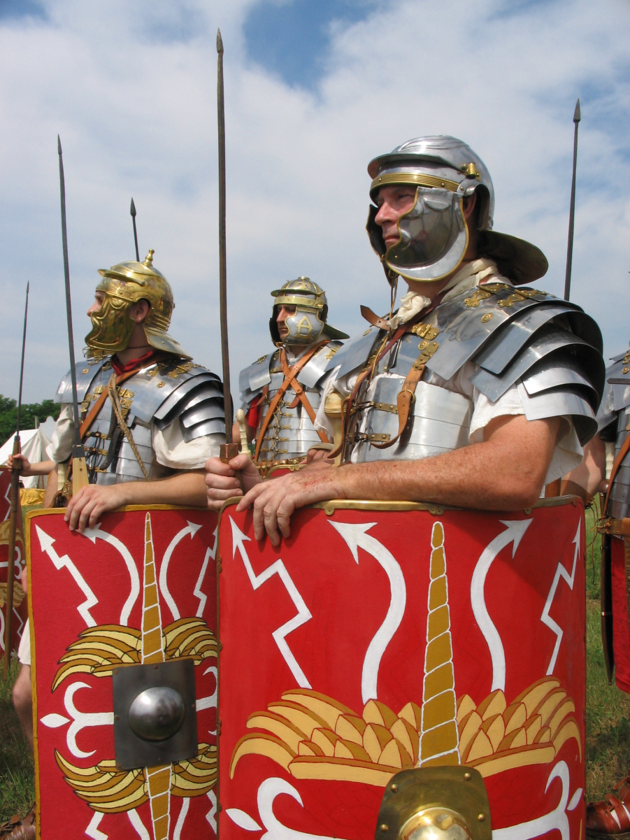 A recreation of the appearance of Roman legionaries wearing the <i><a href="/content/Lorica_segmentata" style="color:blue">lorica segmentata</a></i>, 1st–3rd century.