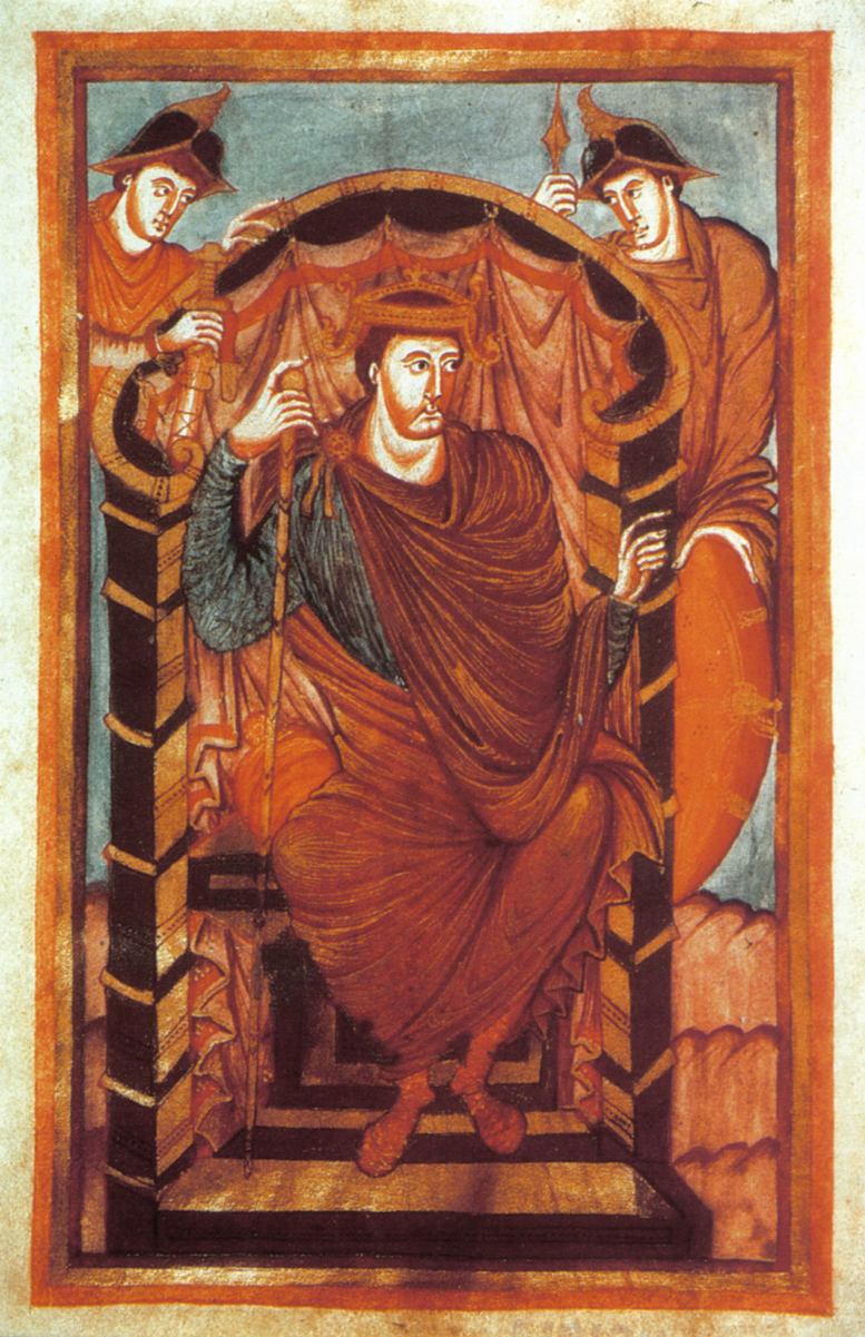 Lothair I in the <a href="/content/Gospels_of_Lothair" style="color:blue">Gospels of Lothair</a>, c. 849–851, now located in the <a href="/content/Biblioth%C3%A8que_nationale_de_France" style="color:blue">Bibliothèque nationale de France</a>