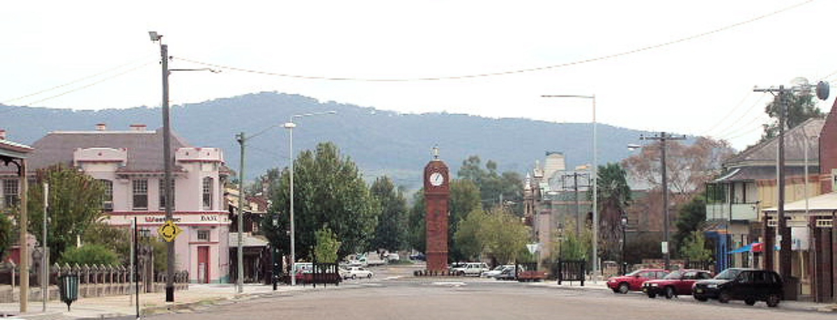 View of the town centre, showing War Memorial Clock Tower
