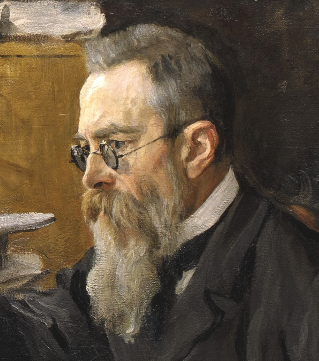 Portrait of Nikolai Rimsky-Korsakov in 1898 by <a href="/content/Valentin_Serov" style="color:blue">Valentin Serov</a> (detail)