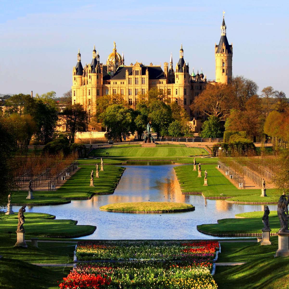 The <a href="/content/Schwerin_Palace" style="color:blue">Schwerin Palace</a> in <a href="/content/Germany" style="color:blue">Germany</a>, historical <a href="/content/List_of_rulers_of_Mecklenburg" style="color:blue">ducal</a> residence of <a href="/content/Mecklenburg-Schwerin" style="color:blue">Mecklenburg-Schwerin</a> since 1348