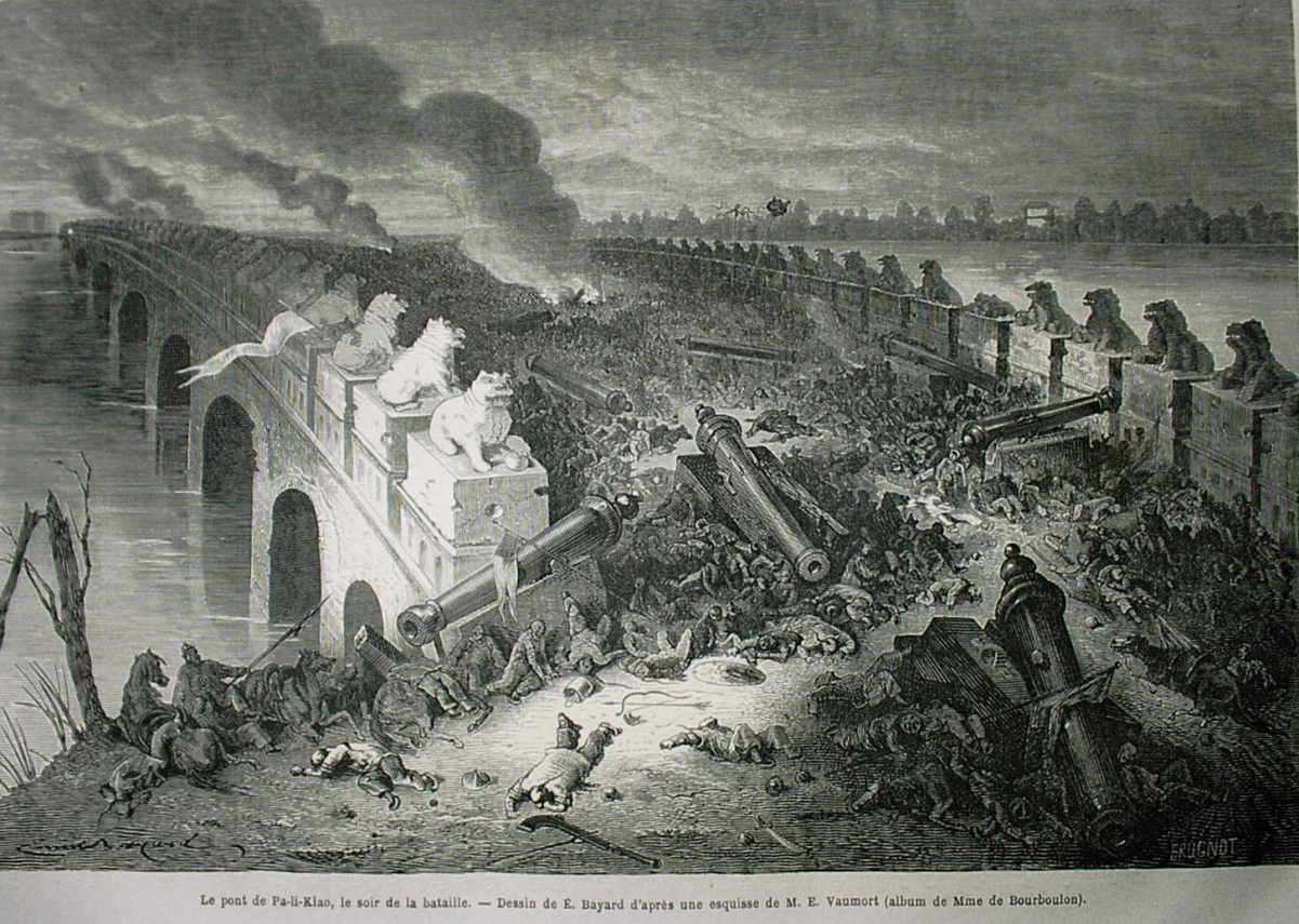Palikao's bridge, on the evening of <a href="/content/Battle_of_Palikao" style="color:blue">the battle</a>, by <a href="/content/%C3%89mile_Bayard" style="color:blue">Émile Bayard</a>