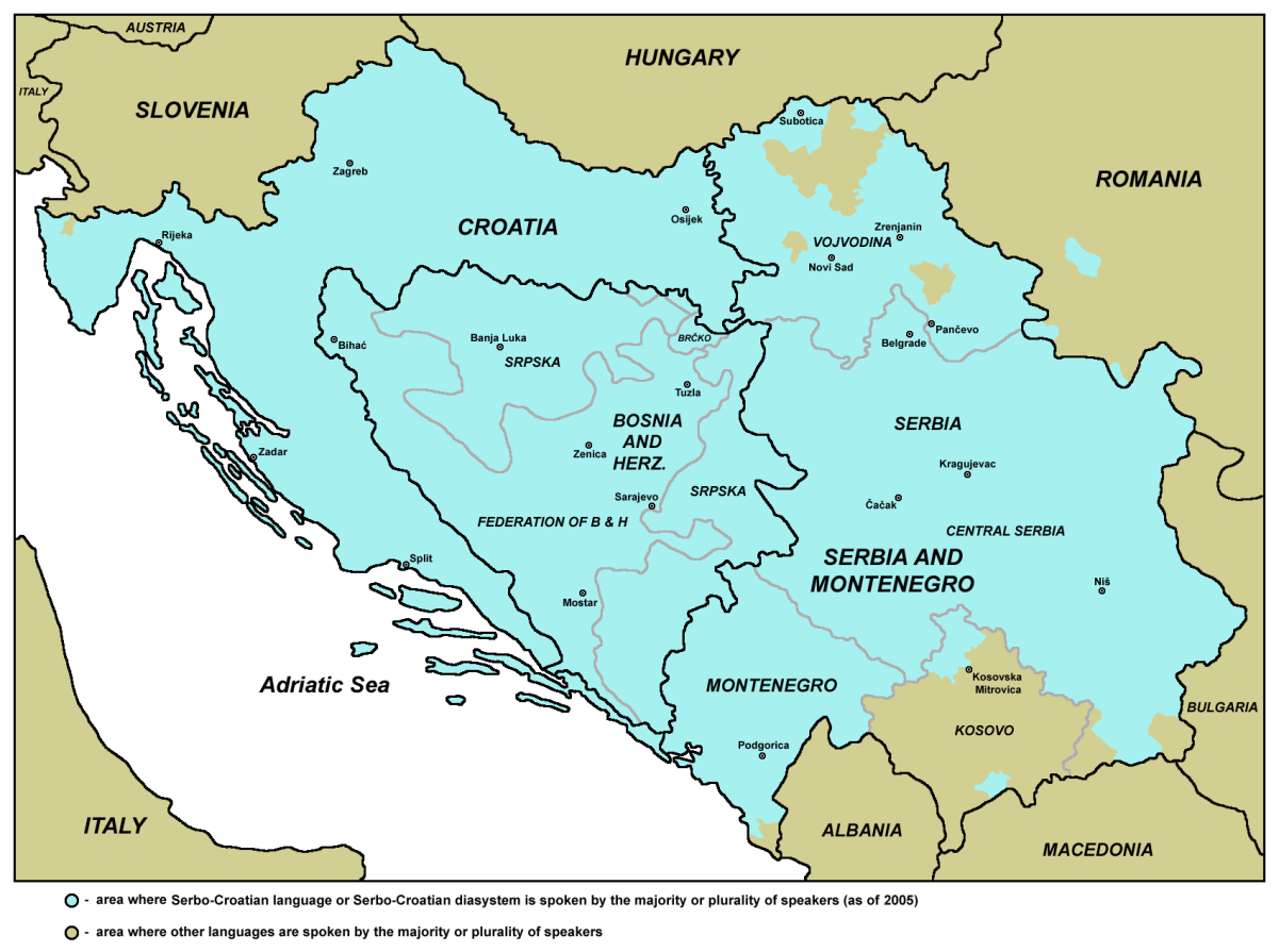 Areas where Serbo-Croatian is spoken by a plurality of inhabitants (as of 2005)
<b>Note:</b> a <a href="/content/Kosovo" style="color:blue">Kosovo</a> independence disputed, see <a href="/content/2008_Kosovo_declaration_of_independence" style="color:blue">2008 Kosovo declaration of independence</a>