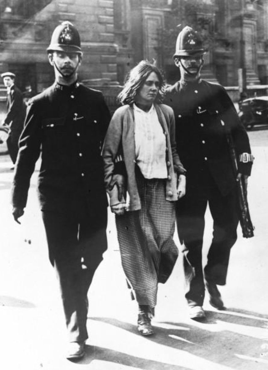 Arrest of a <a href="/content/Suffragette" style="color:blue">suffragette</a> organization member in London, 1914. Suffragette organizations campaigned for women's right to vote.