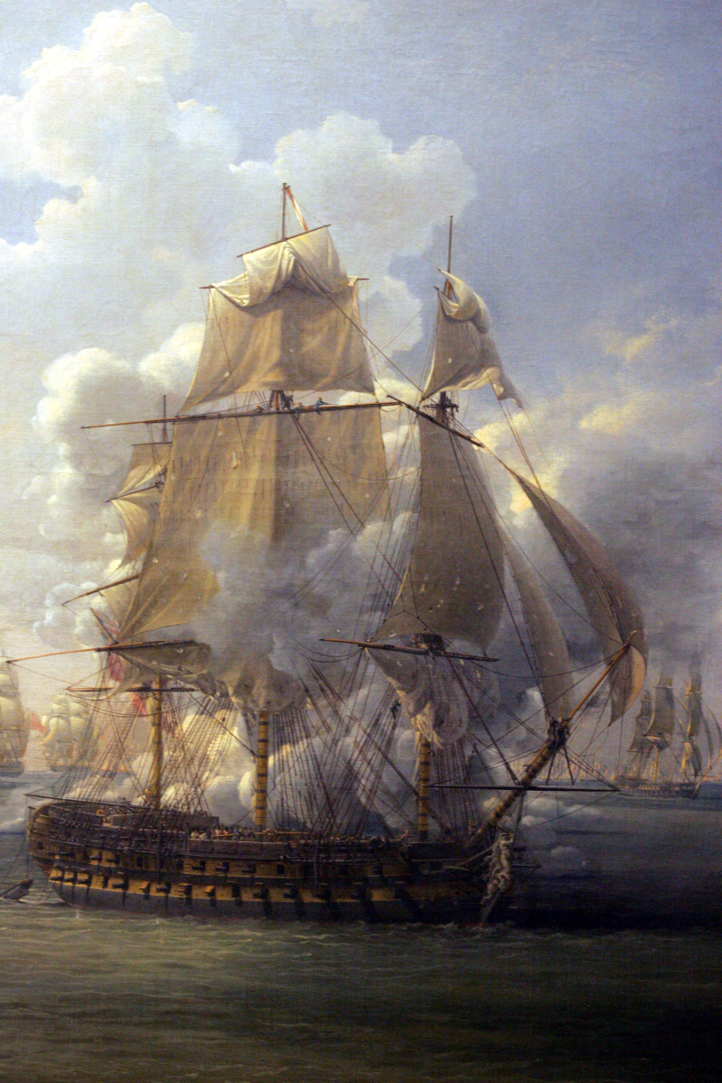 <a href="/content/HMS_Hercule_(1798)" style="color:blue">HMS <i>Hercule</i></a> as depicted in her fight against the frigate <a href="/content/French_frigate_Poursuivante_(1798)" style="color:blue"><i>Poursuivante</i></a>