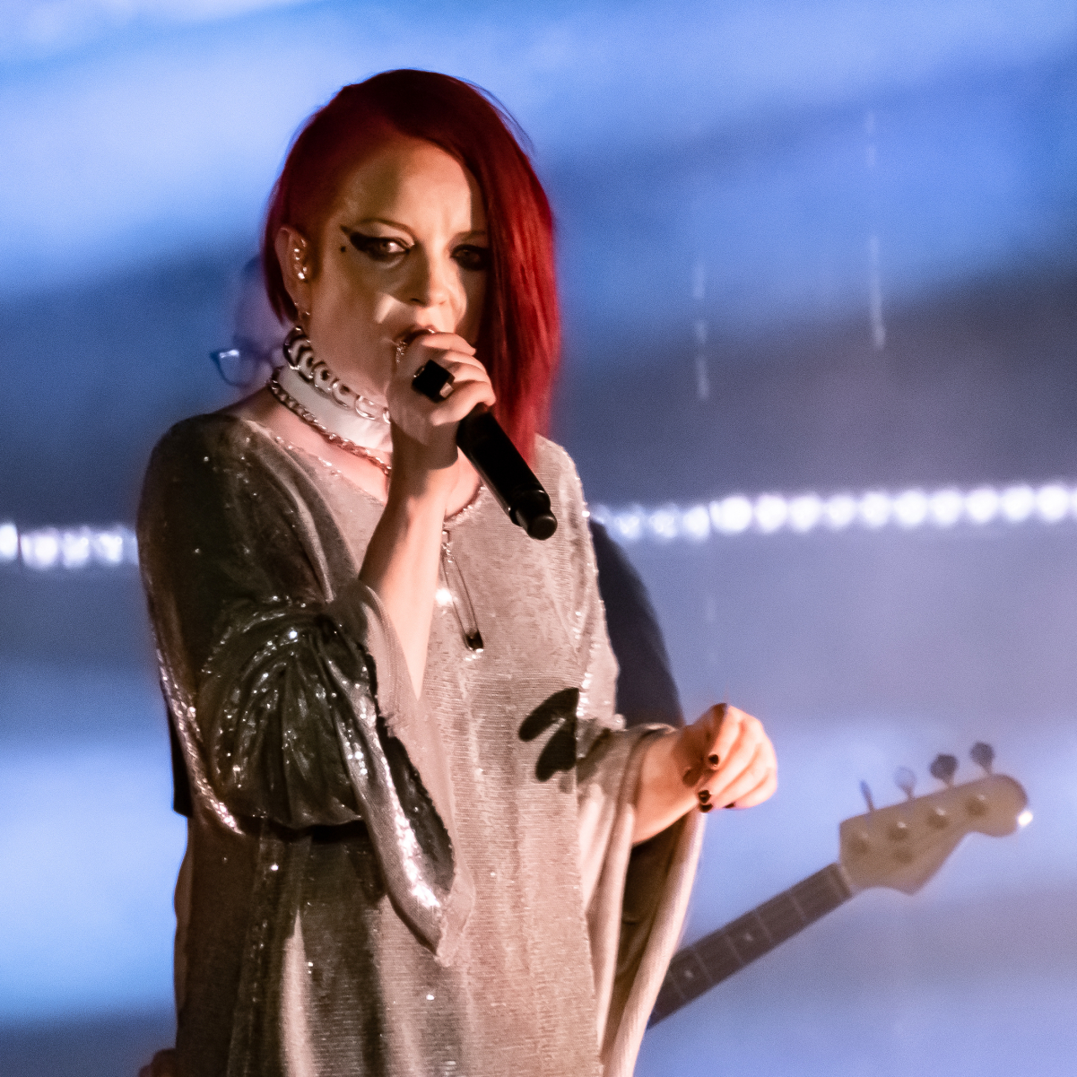 Manson performing with <a href="/content/Garbage_(band)" style="color:blue">Garbage</a> in May 2019