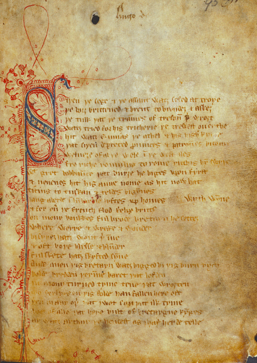 First page of only surviving manuscript, circa 14th century.