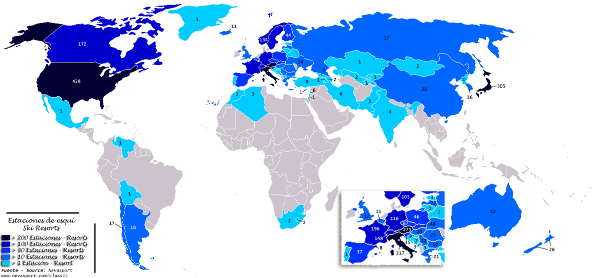 Ski resorts in the world by country