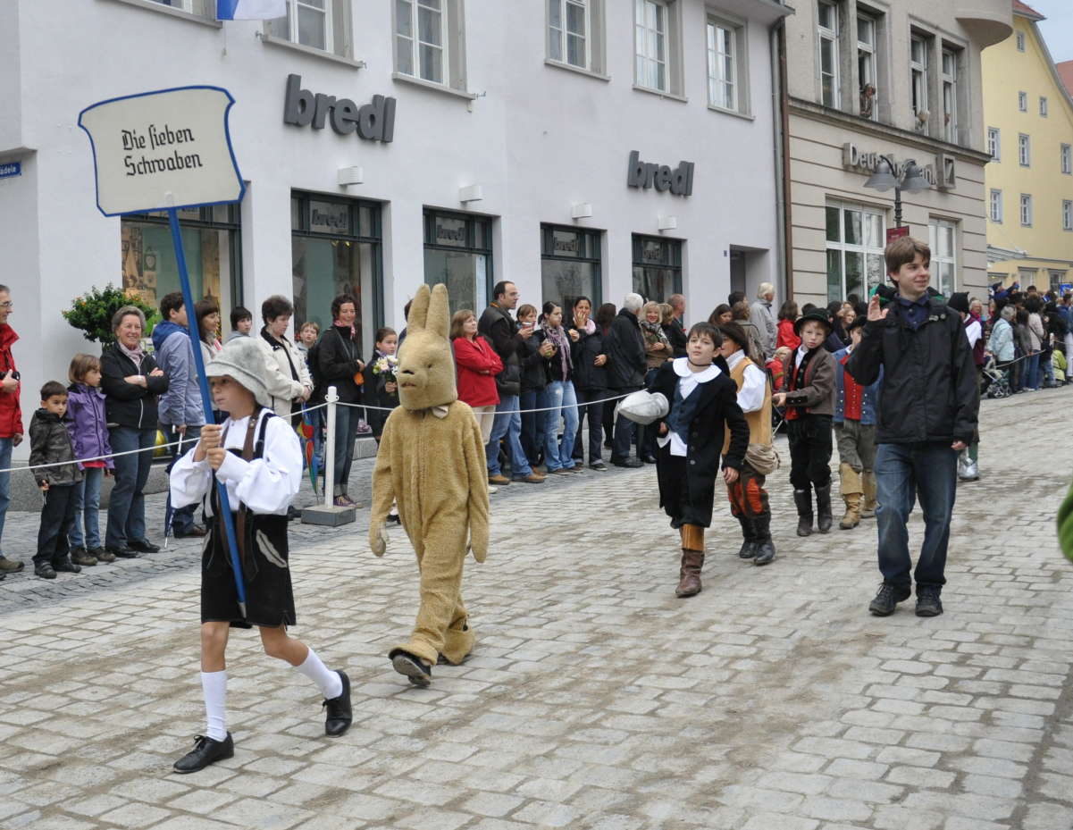 Rutenfest in <a href="/content/Ravensburg" style="color:blue">Ravensburg</a>, <a href="/content/Baden-W%C3%BCrttemberg" style="color:blue">Baden-Württemberg</a>, <a href="/content/Germany" style="color:blue">Germany</a>, celebrating the folklore story of "<a href="/content/The_Seven_Swabians" style="color:blue">The Seven Swabians</a>" by the <a href="/content/Brothers_Grimm" style="color:blue">Brothers Grimm</a>.