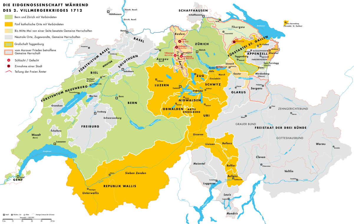 <b>Protestant cantons</b> Bern and Zürich and allies <b>Five Catholic cantons</b> and allies <b>Neutral parties</b>
