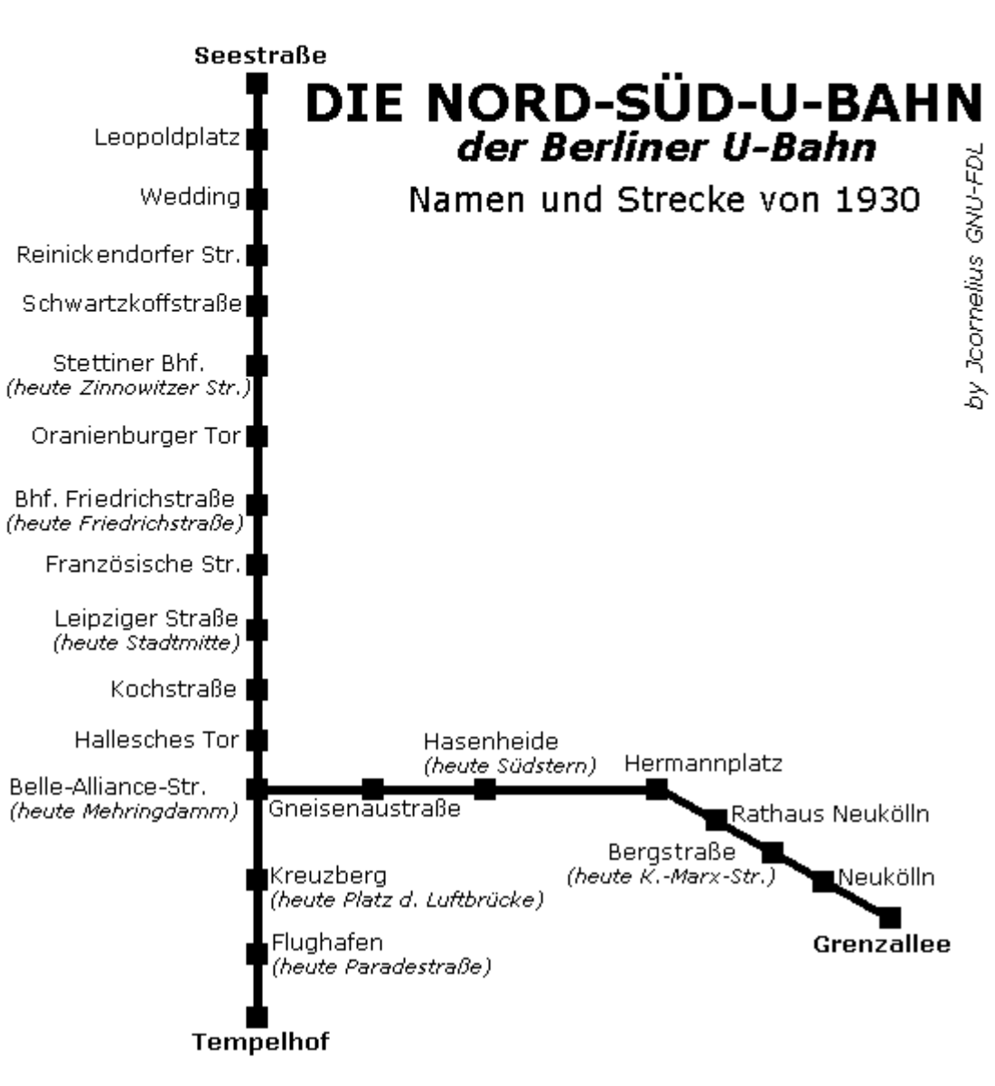 Map of the former Nord-Süd Bahn in 1930