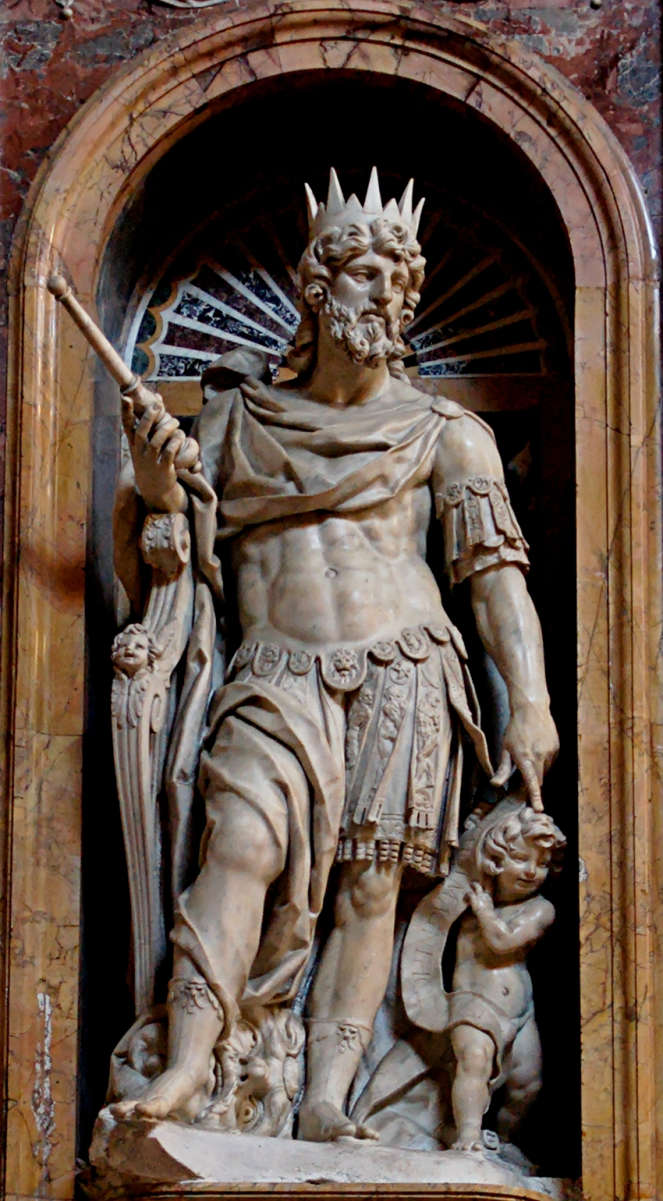 Statue of King David by <a href="/content/Nicolas_Cordier" style="color:blue">Nicolas Cordier</a> in the Borghese Chapel of the <a href="/content/Basilica_di_Santa_Maria_Maggiore" style="color:blue">Basilica di Santa Maria Maggiore</a> in <a href="/content/Rome" style="color:blue">Rome</a>, Italy