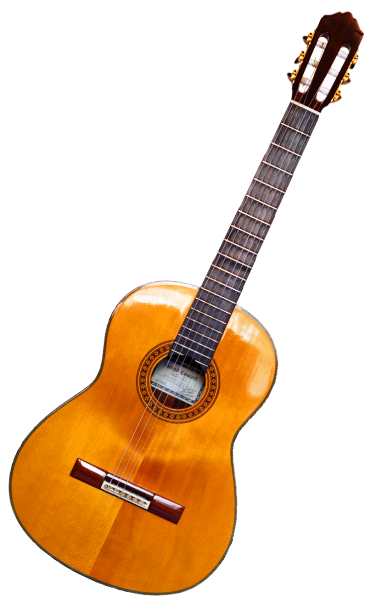 A <a href="/content/Classical_guitar" style="color:blue">classical guitar</a> with nylon <a href="/content/String_(music)" style="color:blue">strings</a>