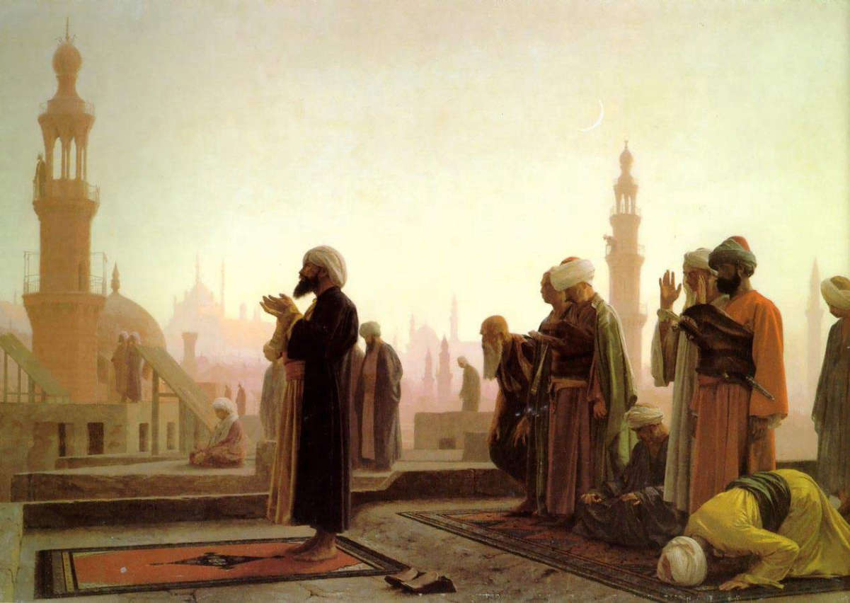 Muslims praying in 1865 <a href="/content/Cairo" style="color:blue">Cairo</a> by <a href="/content/Jean-L%C3%A9on_G%C3%A9r%C3%B4me" style="color:blue">Jean-Léon Gérôme</a>